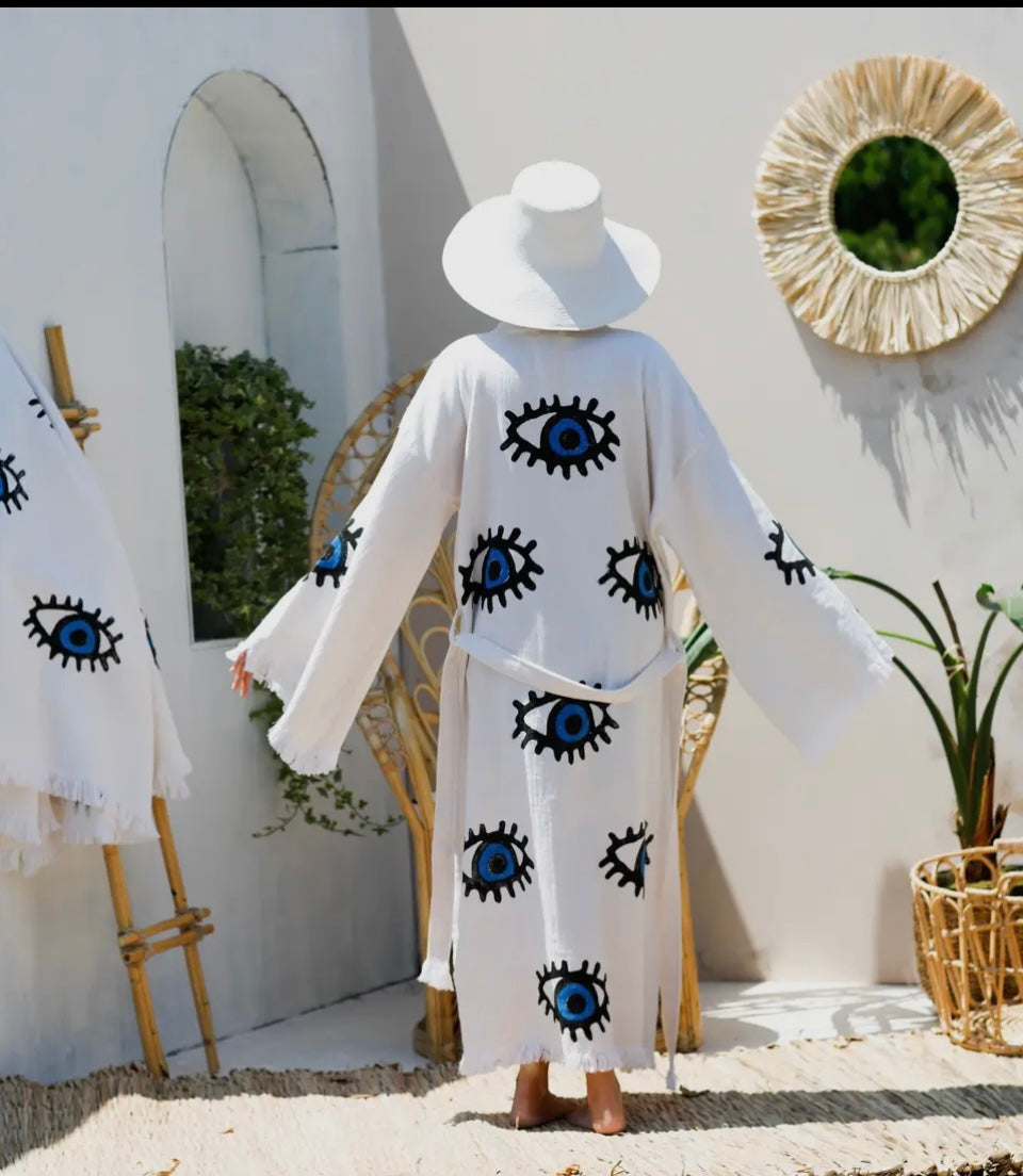 Evil Eye Long Kaftan Kimono