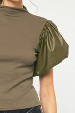 Load image into Gallery viewer, Puff Sleeve Olive Green Mock neck
