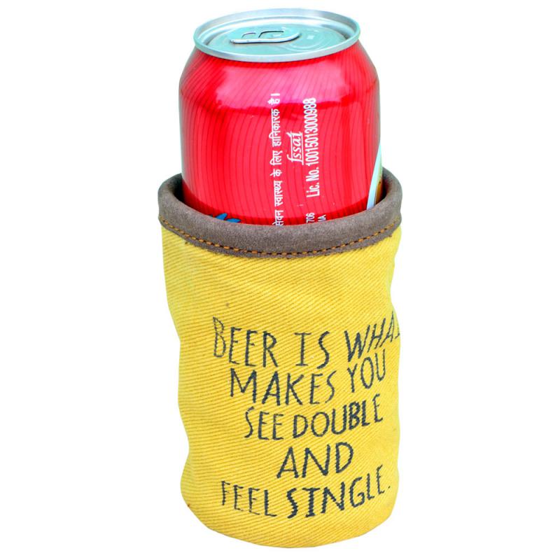 YELLOW CANVAS BEER MAKES YOU SEE DOUBLE CAN SLEEVE