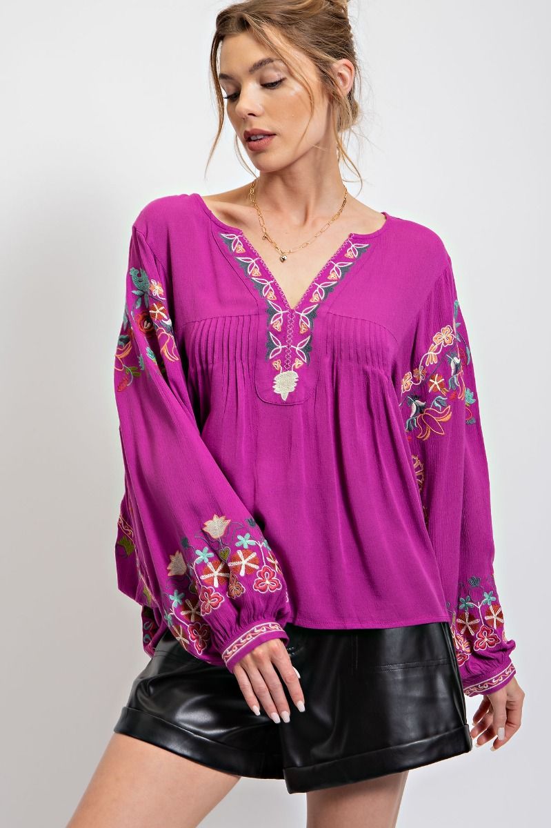Poly Dobby Embroidered Top