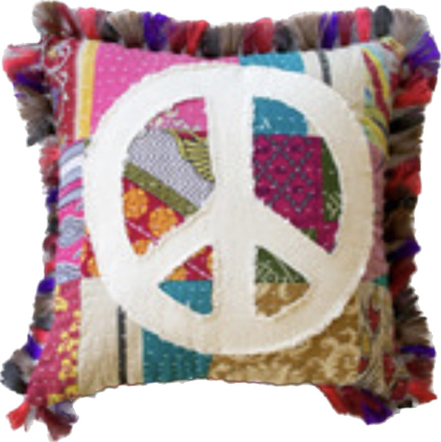 Peace Kantha Throw Pillow
